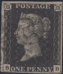 141381  1840 1D BLACK PL.8 (SG2) (BB) FINE USED.
