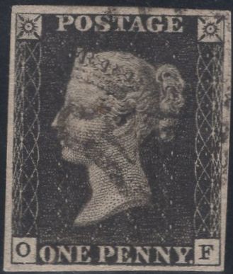 141382 1840 1D BLACK PL.8 (SG2)(OF) GOOD USED.