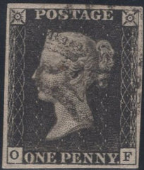 141382 1840 1D BLACK PL.8 (SG2)(OF) GOOD USED.