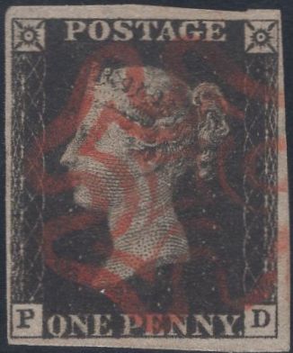 141383 1840 1D INTENSE BLACK PL.8 (SG1)(PD) FINE USED.