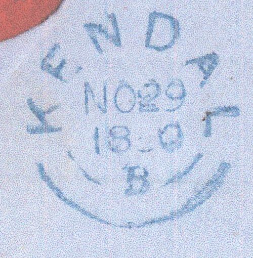 141384 1850 REGISTERED MAIL LEEDS TO KENDAL WITH 1D IMPERF (SG8) AND STRIP OF THREE 2D BLUE (SG14).