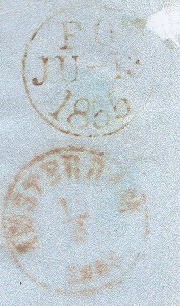 141386 1855 MAIL LONDON TO AMSTERDAM WITH STRIP OF FOUR 2D BLUE PL.4 S.C.14 (SG23).