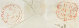 141388 1853 MAIL USED IN LONDON REDIRECTED TO BROADWAY, WORCS WITH 1D (SG8) AND HANDSTAMP '1' CHARGEMARK.