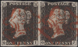 141395 1840-1841 MATCHED TRIO 1D GREY-BLACK PL.1A (SG3) 1D BLACK PL.1B (SG2) AND 1D RED (SG7) ALL LETTERED GI AND SHOWING CONSTANT VARIETY 'DOUBLE LETTER 'I', THE TWO PLATE 1B BOTH HORIZONTAL PAIRS.