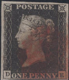 141396 1840-1841 MATCHED QUARTET 1D BLACK PL.1A (SG2) PLATE 1B (SG2) X 2 AND 1D RED (SG7) ALL LETTERED DE, THE THREE PLATE 1B CONSTANT VARIETY 'ROLLER FLAW NW SQUARE (AS5k/Spec AS7k)'.