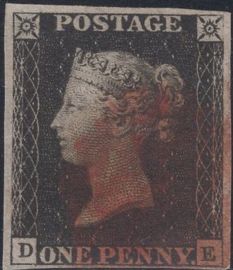 141396 1840-1841 MATCHED QUARTET 1D BLACK PL.1A (SG2) PLATE 1B (SG2) X 2 AND 1D RED (SG7) ALL LETTERED DE, THE THREE PLATE 1B CONSTANT VARIETY 'ROLLER FLAW NW SQUARE (AS5k/Spec AS7k)'.