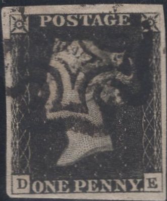141396 1840-1841 MATCHED QUARTET 1D BLACK PL.1A (SG2) PLATE 1B (SG2) X 2 AND 1D RED (SG7) ALL LETTERED DE, THE THREE PLATE 1B CONSTANT VARIETY 'ROLLER FLAW NW SQUARE (AS5k/Spec AS7k)'.