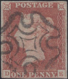 141396 1840-1841 MATCHED QUARTET 1D BLACK PL.1A (SG2) PLATE 1B (SG2) X 2 AND 1D RED (SG7) ALL LETTERED DE, THE THREE PLATE 1B CONSTANT VARIETY 'ROLLER FLAW NW SQUARE (AS5k/Spec AS7k)'.