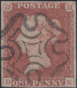 141396 1840-1841 MATCHED QUARTET 1D BLACK PL.1A (SG2) PLATE 1B (SG2) X 2 AND 1D RED (SG7) ALL LETTERED DE, THE THREE PLATE 1B CONSTANT VARIETY 'ROLLER FLAW NW SQUARE (AS5k/Spec AS7k)'.