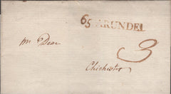 141403 1786 MAIL ARUNDEL, SUSSEX TO CHICHESTER WITH '65 ARUNDEL' FIRST TYPE MILEAGE MARK (SE8).