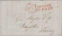 141405 1839 UNIFORM FOURPENNY POST LONDON TO SURREY PAYING 1D RATE.