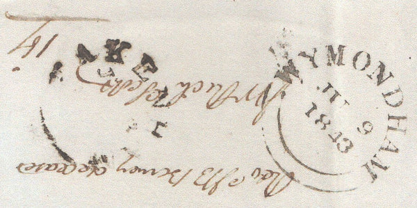 141406 1843 MAIL FAKENHAM, NORFOLK TO WINDHAM (SIC) EXTRANEOUS 'pp' DELETED BY STRIKE FAKENHAM MALTESE CROSS.