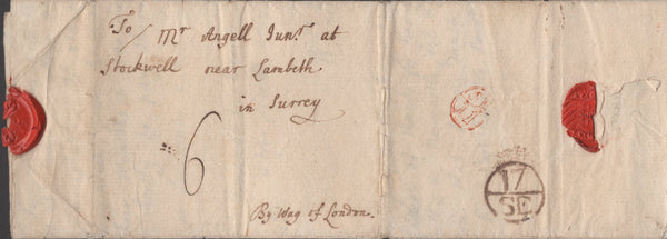 141408 1722 MAIL EDINBURGH TO LONDON WITH EDINBURGH AND LONDON BISHOP MARKS ALSO MANUSCRIPT 'BY WAY OF LONDON'.