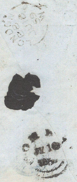 141417 1859 MAIL LONDON TO BOMBAY, 1D (SG40), 2D BLUE PL.7 (SG45) AND 4D ROSE-CARMINE (SG66).