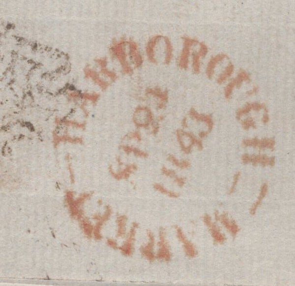 141422 1843 LETTER MARKET HARBOROUGH, LEICS TO SOUTHAMPTON WITH VERY FINE BLOCK OF FOUR 1D PL.27 (SG8).