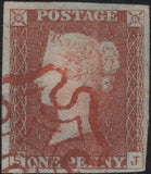 141425 1841 1D RED PL.10 (SG7)(SJ) GOOD USED, SUPERB  STRIKE RED MALTESE CROSS (SPEC A2va),