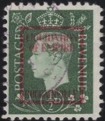 141440  1944 ½d GERMAN PROPAGANDA FORGERY 'LIQUIDATON OF EMPIRE/BOUGAINVILLE' OVERPRINT, GOOD USED.