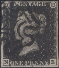 141453 1840-1841 MATCHED PAIR 1D BLACK PL.10 (SG2) AND 1D RED (SG7) LETTERED NE.