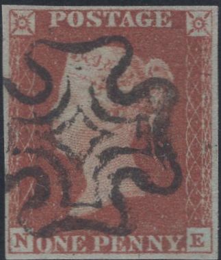 141453 1840-1841 MATCHED PAIR 1D BLACK PL.10 (SG2) AND 1D RED (SG7) LETTERED NE.