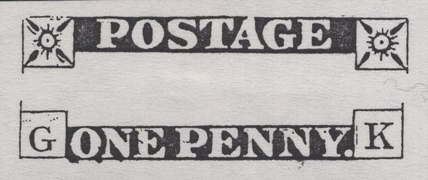 141456 1840 MATCHED PAIR 1D GREY-BLACK PL.1A (SG3) AND 1D BLACK PL.1B (SG2) LETTERED GK, PL.1B SHOWING 'TWISTED RE-ENTRY' (SPEC AS5d).