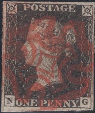 141457 1840-1841 MATCHED PAIR 1D BLACK PL.1A (SG2) AND 1D BLACK PL.1B (SG2) LETTERED NG, PL.1B SHOWING NON-COINCIDENT RE-ENTRY (SPEC AS5b).