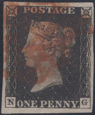 141457 1840-1841 MATCHED PAIR 1D BLACK PL.1A (SG2) AND 1D BLACK PL.1B (SG2) LETTERED NG, PL.1B SHOWING NON-COINCIDENT RE-ENTRY (SPEC AS5b).