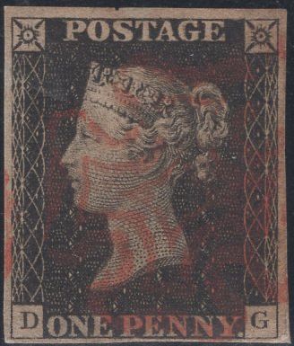 141458  1840-1841 MATCHED TRIO 1D GREY-BLACK PL.1A (SG3), 1D BLACK PL.1B (SG2) AND 1D RED PL.1B (SG7)  ALL LETTERED DG, PLATE 1B's SHOWING ROLLER FLAW (SPEC AS5k/AS7k).