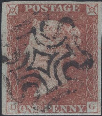 141458  1840-1841 MATCHED TRIO 1D GREY-BLACK PL.1A (SG3), 1D BLACK PL.1B (SG2) AND 1D RED PL.1B (SG7)  ALL LETTERED DG, PLATE 1B's SHOWING ROLLER FLAW (SPEC AS5k/AS7k).