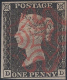 141459 1840-1841 MATCHED TRIO 1D GREY-BLACK PL.1A (SG3), 1D BLACK PL.1B (SG2) AND 1D RED (SG7) ALL LETTERED DD WITH CONSTANT VARIETIES.