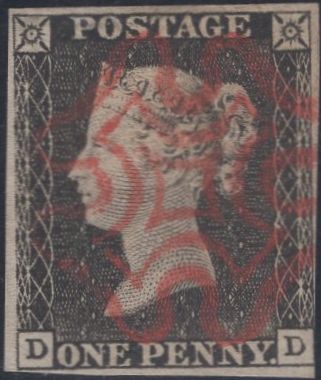 141459 1840-1841 MATCHED TRIO 1D GREY-BLACK PL.1A (SG3), 1D BLACK PL.1B (SG2) AND 1D RED (SG7) ALL LETTERED DD WITH CONSTANT VARIETIES.