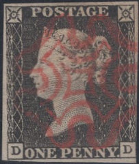 141459 1840-1841 MATCHED TRIO 1D GREY-BLACK PL.1A (SG3), 1D BLACK PL.1B (SG2) AND 1D RED (SG7) ALL LETTERED DD WITH CONSTANT VARIETIES.