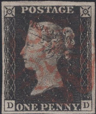 141459 1840-1841 MATCHED TRIO 1D GREY-BLACK PL.1A (SG3), 1D BLACK PL.1B (SG2) AND 1D RED (SG7) ALL LETTERED DD WITH CONSTANT VARIETIES.