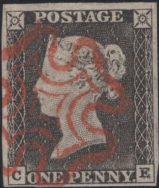 141461 1840-1841 MATCHED TRIO 1D GREY-BLACK PL.1A (SG3), 1D BLACK PL.1B (SG2) AND 1D RED (SG7) LETTERED CE.