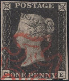 141462 1840-1841 MATCHED PAIR 1D BLACK PL.2 (SG2) AND 1D RED (SG7) LETTERED CE.