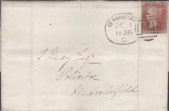 141463 1856 MAIL LEAMINGTON TO MACCLESFIELD, 1D (SG29) 'LEAMINGTON/444' SPOON CANCELLATION (RA46).