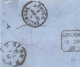 141472 1859 MAIL LONDON TO SWITZERLAND WITH THREE COLOUR COMBINATION 4D CARMINE (SG66) 1D ROSE-RED (SG40) AND 6D LILAC (SG69) PAYING IMPOSSIBLE 10½d RATE.