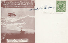 141473 1911 FIRST OFFICIAL U.K. AERIAL POST,  UNUSED LONDON POSTCARD IN BROWN SIGNED BY THE DESIGNER 'WARWICK W. LENDON'.