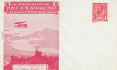 141475 1911 FIRST OFFICIAL U.K. AERIAL POST SUPERB UNUSED LONDON ENVELOPE IN SCARLET.