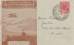 141478 1911 FIRST OFFICIAL U.K. AERIAL POST, POSTALLY USED PROOF IN LIGHT BROWN FROM LONDON TO BRISTOL.