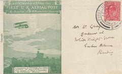 141482 1911 FIRST OFFICIAL U.K. AERIAL POST, PROOF IN PALE YELLOW-GREEN OF LONDON ENVELOPE POSTALLY USED WINDSOR TO READING.