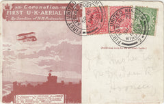 141483 1911 FIRST OFFICIAL U.K. AERIAL POST LONDON POSTCARD POSTED FROM WINDSOR TO HORNSEY WITH KIND EDWARD VII AND KING GEORGE V ISSUES.