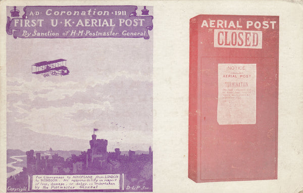 141489 1911 FIRST OFFICAL U.K. AERIAL POST, PRIVILEGE POSTCARD IN VIOLET USED BY D. LEWIS-POOLE AS A NEW YEAR CARD.