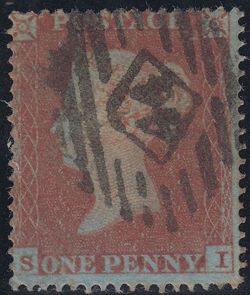 141496 1854 DIE1 1D PL.187 (SG17)(SI) DEEP RED-BROWN SHADE.