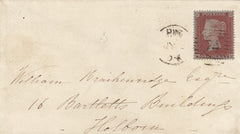 141498 1854 MAIL USED IN LONDON 1D PL.182 (SG17), 'Eccleston-Terrace' RECEIVERS HANDSTAMP.