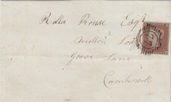 141500 1854 MAIL USED IN LONDON WITH 1D PL.171 (SG17)(FA) AND 'Chiswick' RECEIVER'S HANDSTAMP IN BLUE.