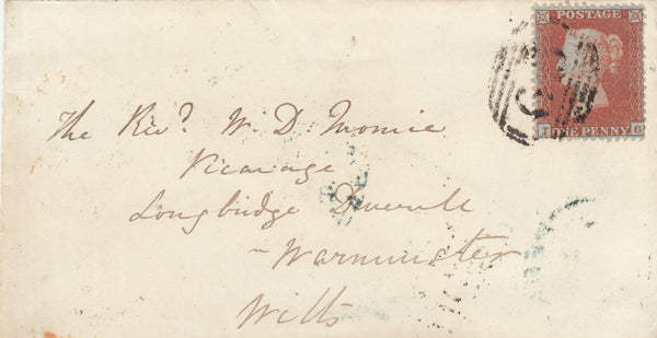 141501  1855 MAIL BERKHAMPSTEAD, HERTS TO WARMINSTER DIE 1 1D RES.PL.5 (SG22).