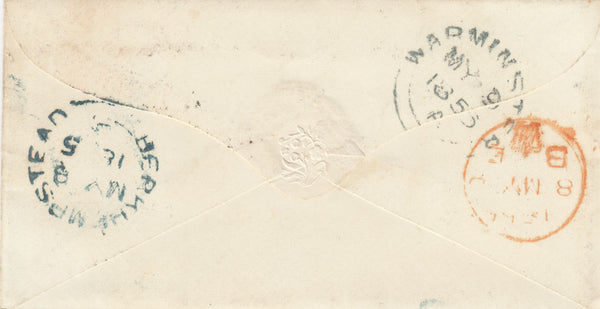 141501  1855 MAIL BERKHAMPSTEAD, HERTS TO WARMINSTER DIE 1 1D RES.PL.5 (SG22).