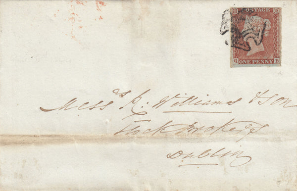 141502 1844 MAIL CORK TO DUBLIN 1D (SG9) WITH CORK DISTINCTIVE MALTESE CROSS (B1tf).