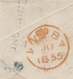 141509 1855 MAIL SHEFFIELD TO LONDON 1D PL.203 (SG17) WATERMARK INVERTED AND MISPLACED SHEET FEED.
