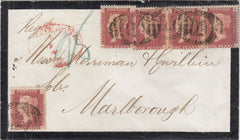 141516 1875 MOURNING ENVELOPE REGISTERED MAIL LONDON TO MARLBOROUGH WITH 1D PL.138 (SG43) X FIVE.